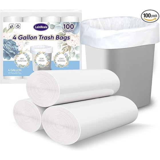 4-gallon small trash bags, pack of 100, white mini garbage bags